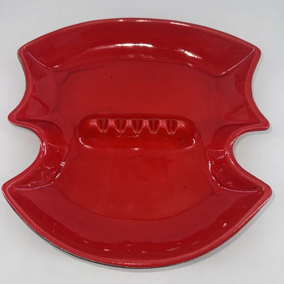 Ashtray Vintage Sequoia Ware 8005 Atomic Red MCM USA Pottery Unique 5-Slot - Picture 2 of 14